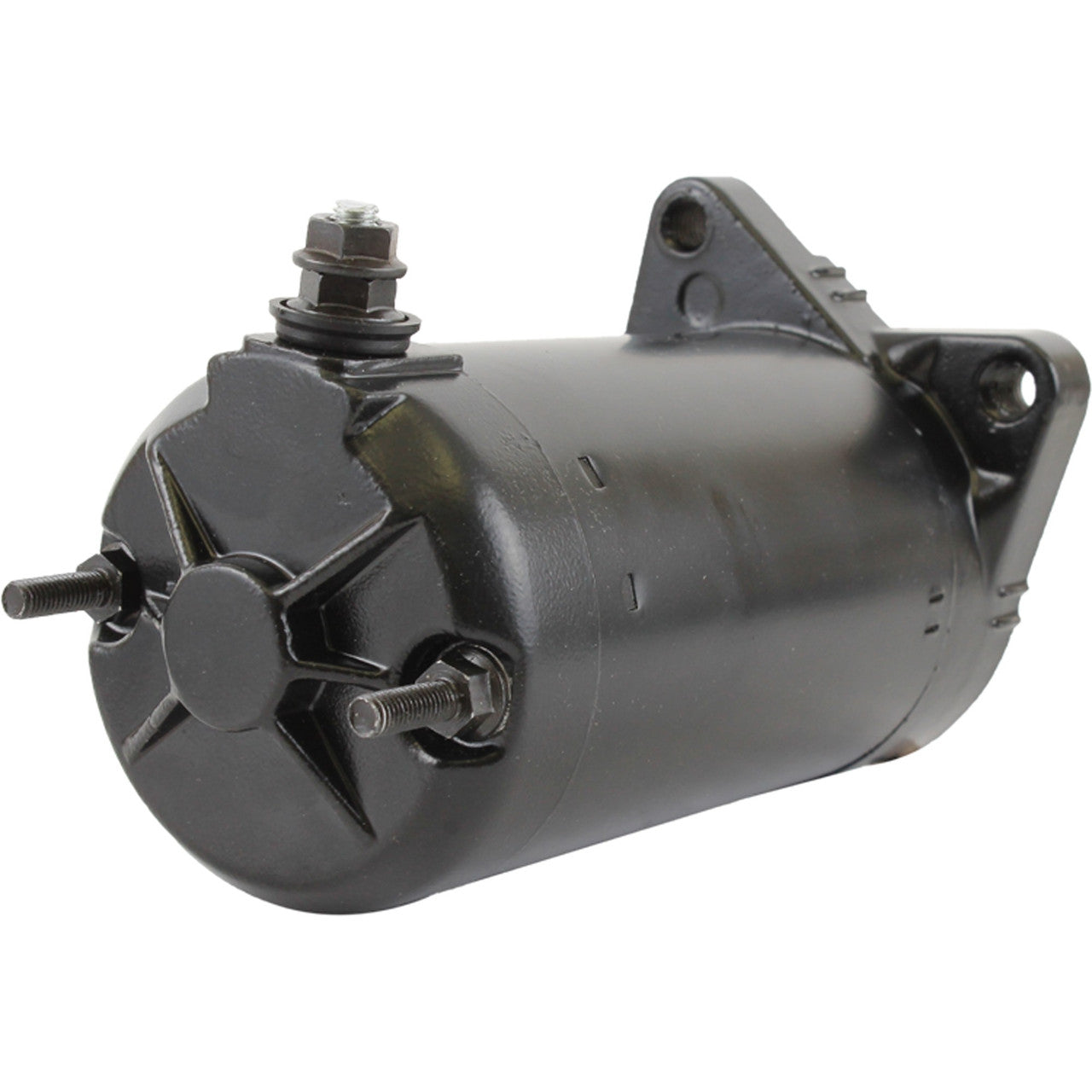 Rear mounting end of SeaDoo 782cc 2-stroke aftermarket starter motor, showing terminals
